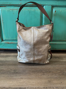 Tano- Metallic Gold Shoulder Bag With Side Pockets