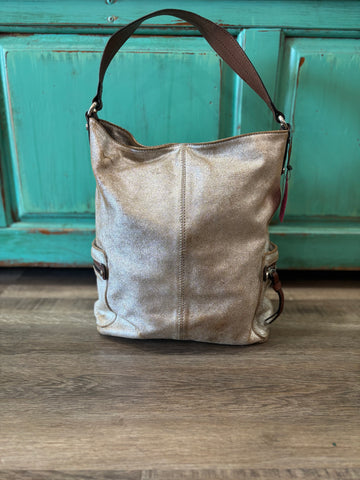 Tano- Metallic Gold Shoulder Bag With Side Pockets