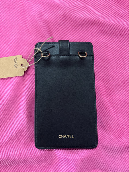 LV225- Chanel black small phone wallet with cross body strap