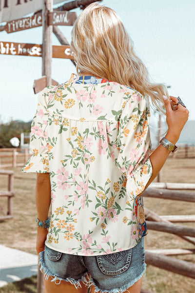 "Boho Babe" Fashion-W Crochet Floral Blouse