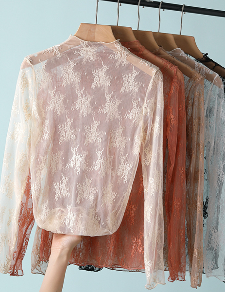 "Lace Talk About It" Semi Sheer Mesh Floral Lace Layering Top