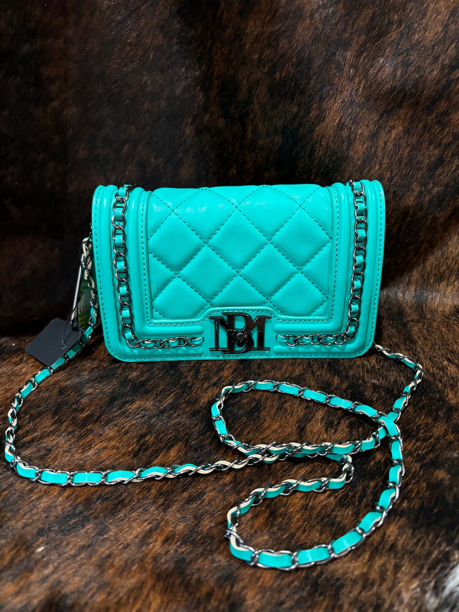 LH24B Badgley Mischka Turquoise mini box cross body