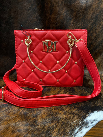 LH24P Badgley Mischka Red Studded Box Tote