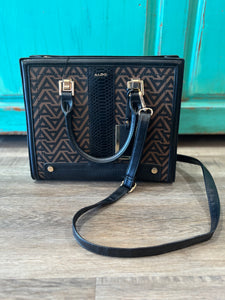 Brown and Black ALDO handbag with shoulder strap attachment