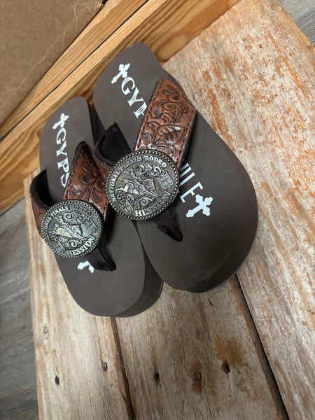 Vintage 1994 NFR Buckle Gypsy Soule Flip Flops