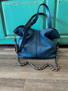 Michael Kors Large Leather Downtown Shoulder Bag in Color Astor Blue