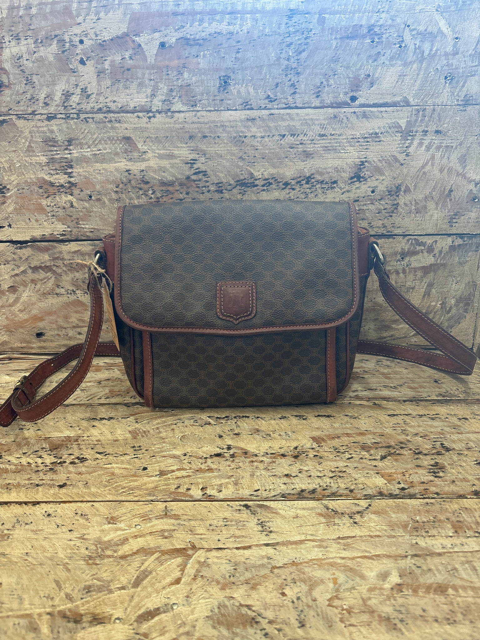 LV205- Celine vintage macadam camera style satchel