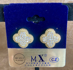 Fossick Small Gold Puffy Pave Clover Earring