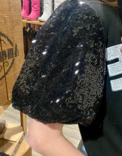 "Game Day" Sequin Bubble Sleeve Top