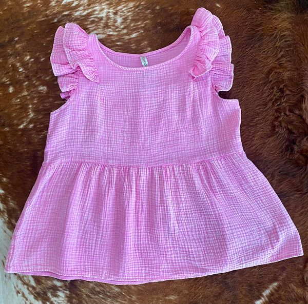 "Pretty Lady" Acid Wash Ruffle Top