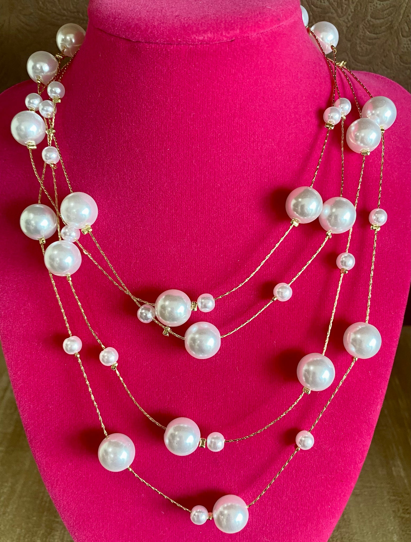 Fossick Extra Long Gold and Faux Pearl Necklace