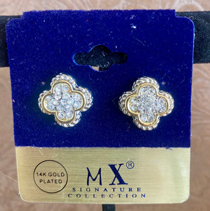 Fossick Mixed Metal Pave Clover Earrings
