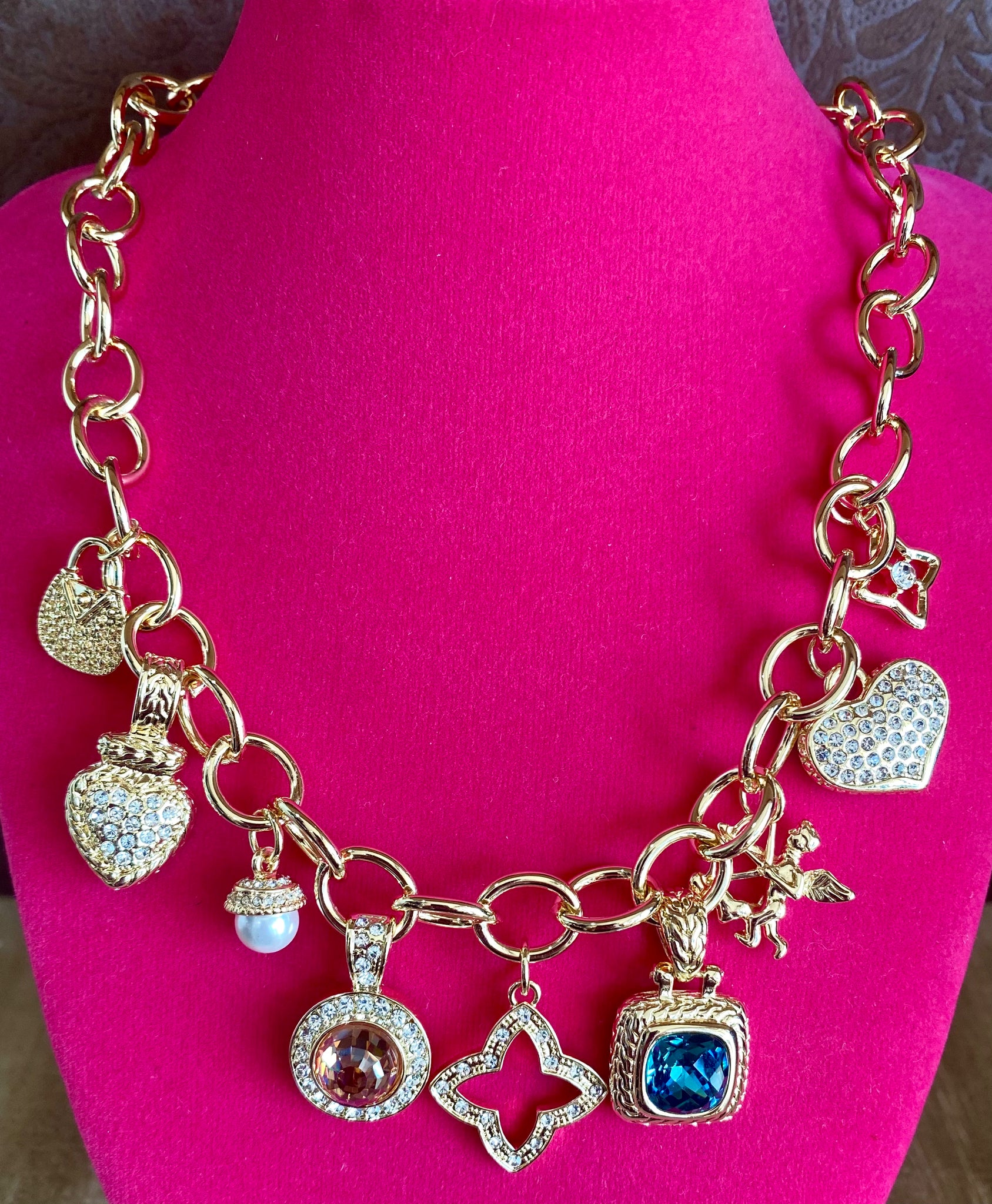 Fossick 18" Gold Charm and Stone Necklace