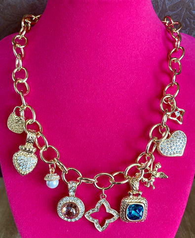 Fossick 18" Gold Charm and Stone Necklace