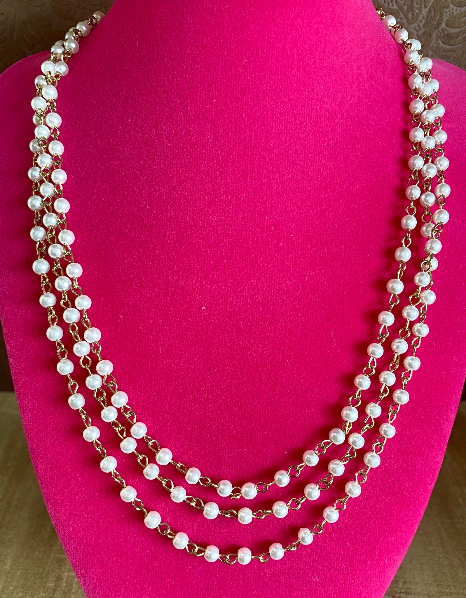 Fossick 60" Gold and Faux Pearl Chain Necklace