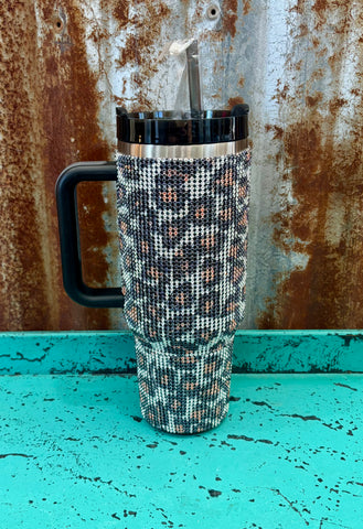 40oz Morgan Leopard Print Diamond Tumbler