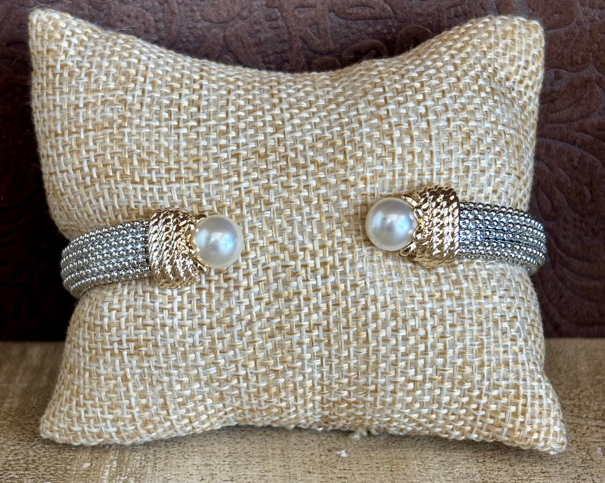 Fossick Mixed Metal Cuff Bracelet With Pearl Ends