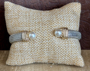 Fossick Mixed Metal Cuff Bracelet With Pearl Ends