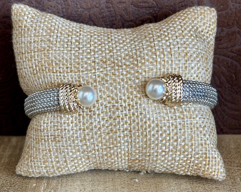 Fossick Mixed Metal Cuff Bracelet With Pearl Ends