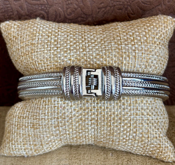 Fossick Silver Hinged Bracelet With Gold & CZ Pave Tips