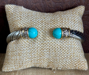 Fossick Mixed Metal Cable Cuff With Turquoise Ends