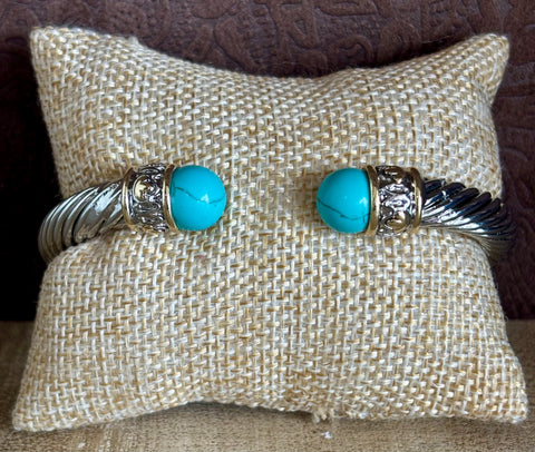 Fossick Mixed Metal Cable Cuff With Turquoise Ends
