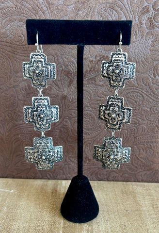 Silver 3 Cross Earring