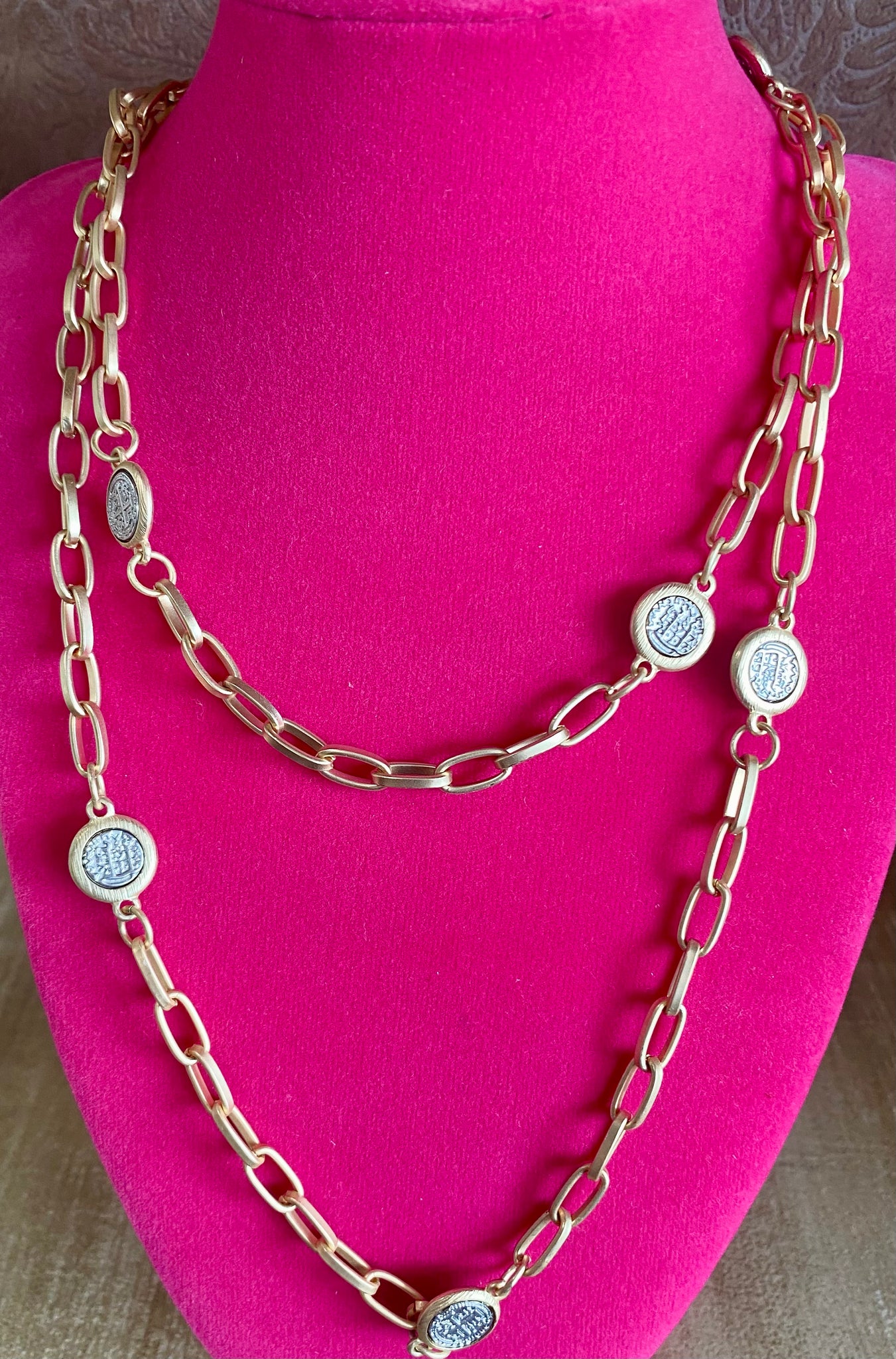 Fossick 36" Gold Paperclip and Coin Necklace