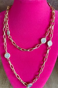 Fossick 36" Gold Paperclip and Coin Necklace