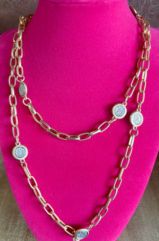 Fossick 36" Gold Paperclip and Coin Necklace