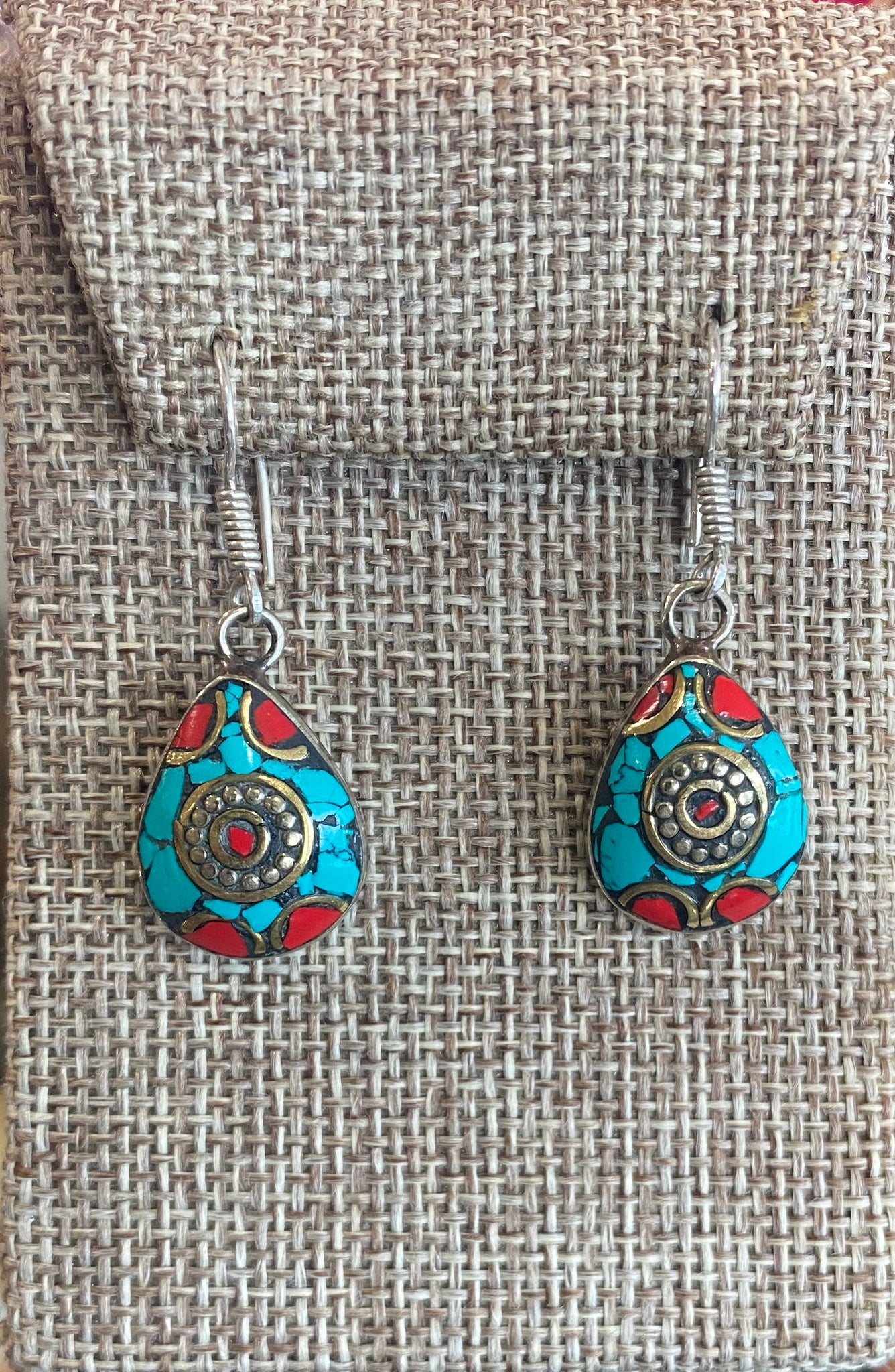 Small Tibetan Coral & Turquoise Earrings