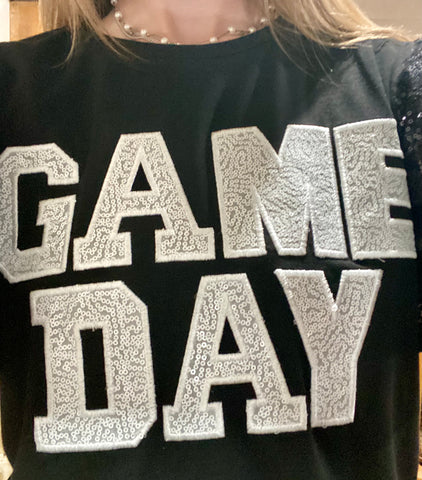 "Game Day" Sequin Bubble Sleeve Top