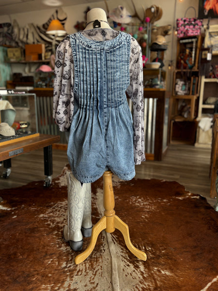 Front Fleated V Neck Sleeveless Denim Romper