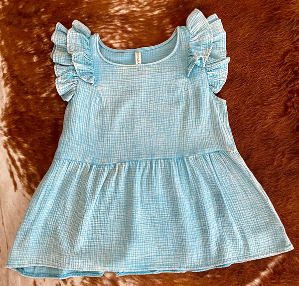 "Pretty Lady" Acid Wash Ruffle Top