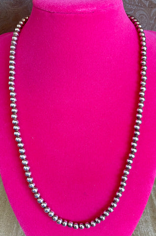 19" 4mm Silver Beaded Necklce
