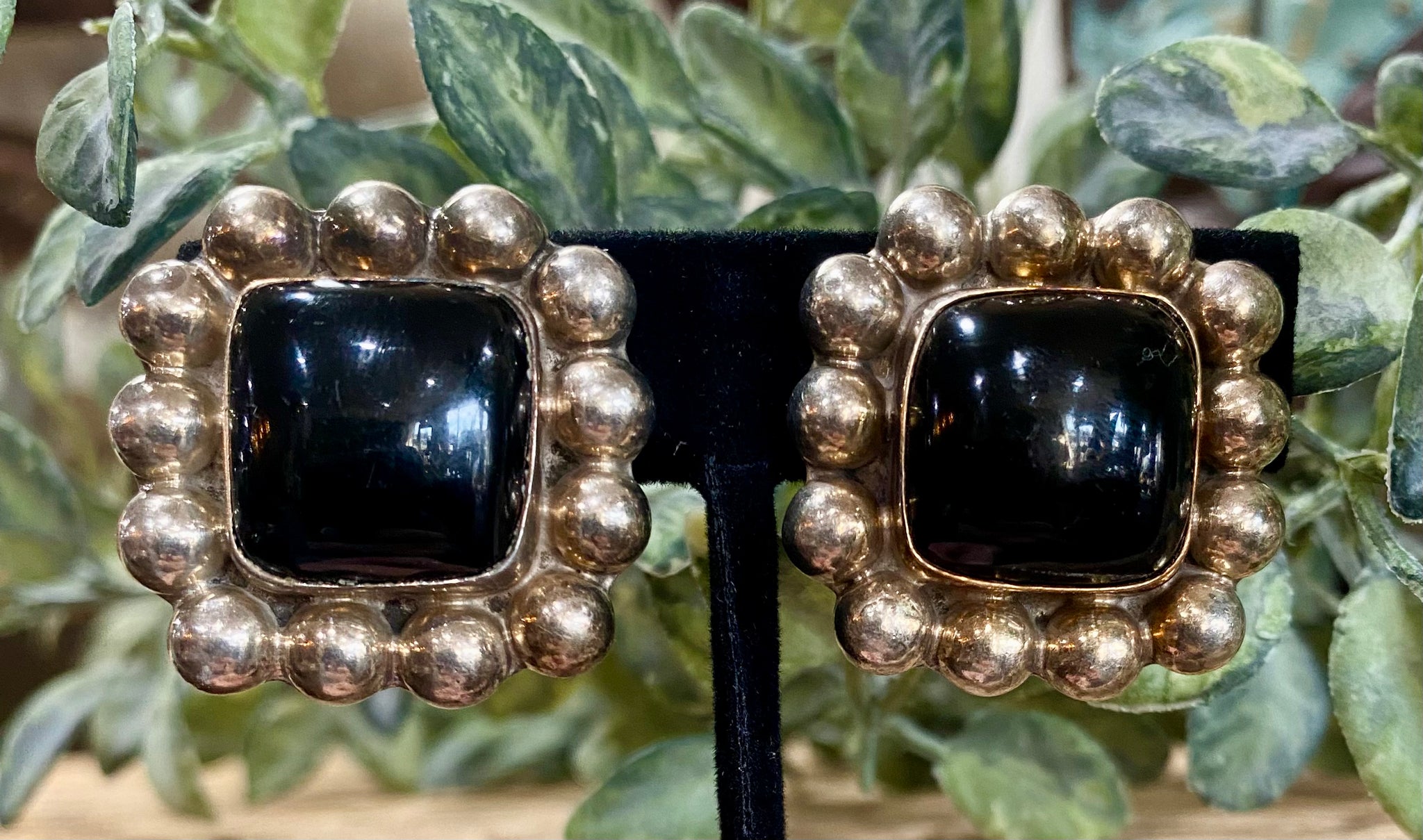 Clip On Sterling Silver Onyx Earrings