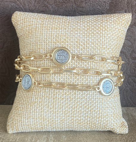 Fossick 3 Row Matte Gold Paper Clip Coin Bracelet