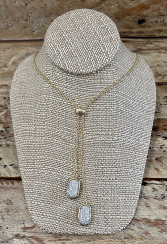 JN3729 33" gold oval pave lariat necklace