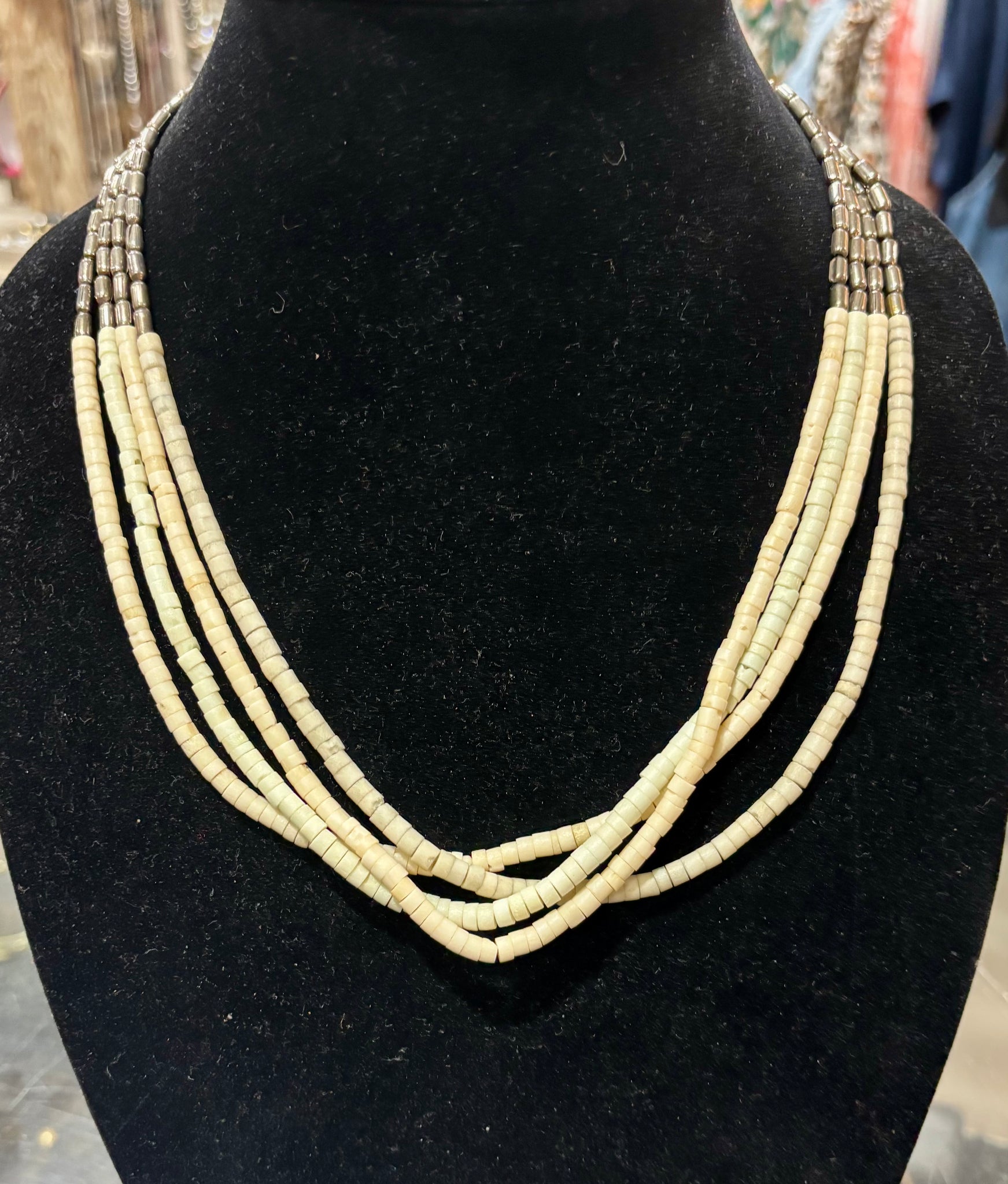 Vintage Carved Bone 4 Strand Necklace