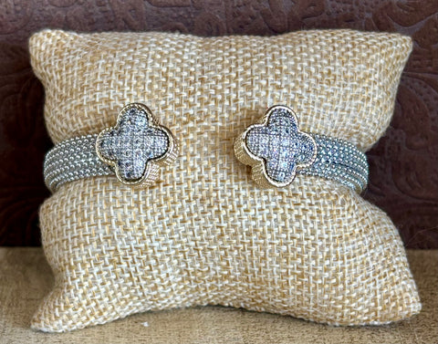 Fossick Mixed Metal Pave Clover Bracelet