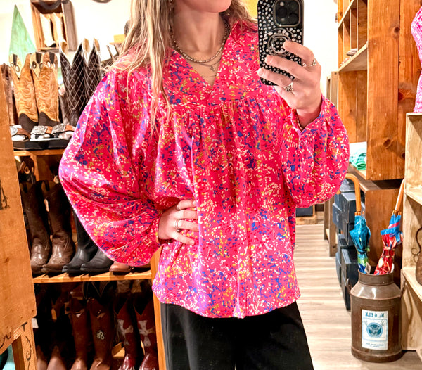 Pink Muse Collared V Neck Babydoll Blouse