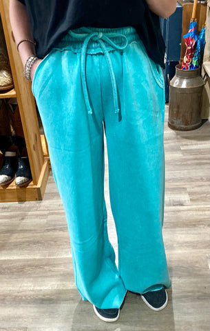 "Turquoise Dreams" Acid Wash Palazzo Sweatpants