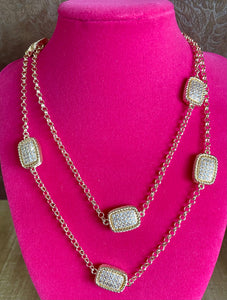 Fossick 36" Gold Cable Rectangle Pave Necklace