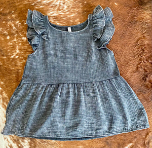 "Pretty Lady" Acid Wash Ruffle Top