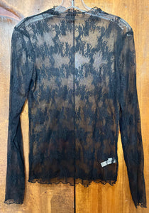 Semi Sheer Black Mesh Floral Lace Layering Top