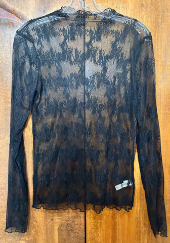 Semi Sheer Black Mesh Floral Lace Layering Top