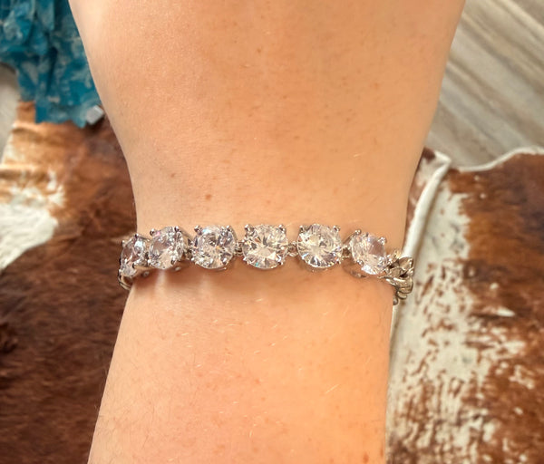 Fossick CZ Silver Cuban Bracelet
