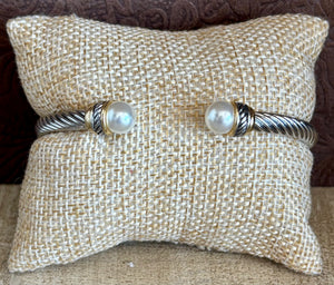 Fossick Silver Cable Cuff With Pearl Ends