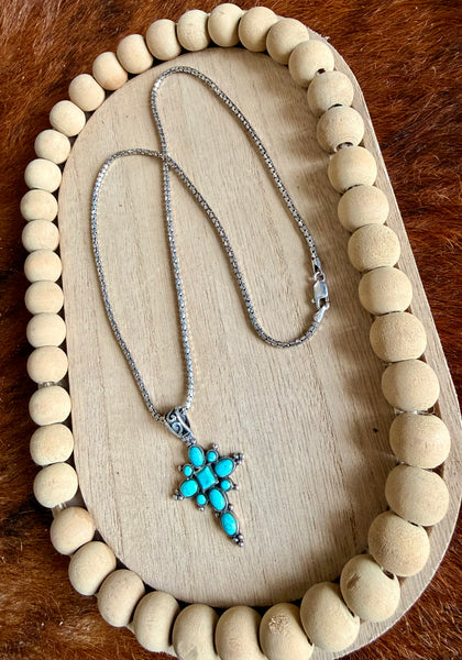 Sterling Silver Turquoise Cross Necklace