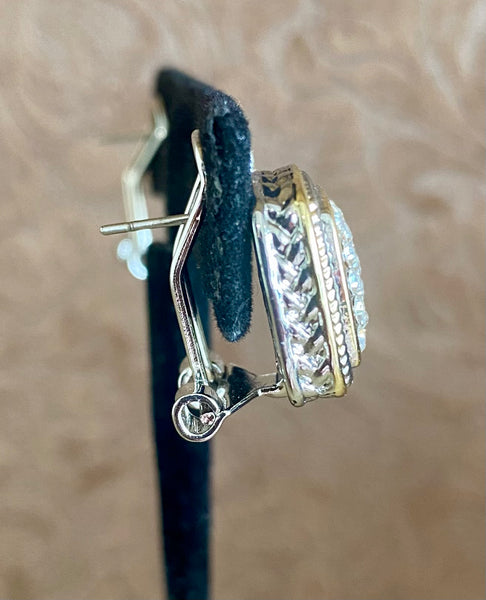 Fossick Square Mixed Metal Pave Earrings